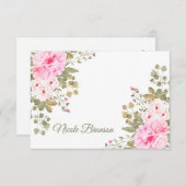 ピンクの花の文房具との愛 招待状 (正面/裏面)
