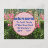 ピンクの花の新しい住所はがき私たちは移動している ポストカード (正面)