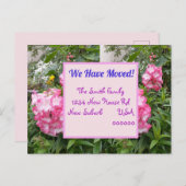 ピンクの花の新しい住所はがき、移動している ポストカード (正面/裏面)