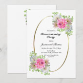 ピンクの花の新築祝いパーティー 招待状 (正面/裏面)