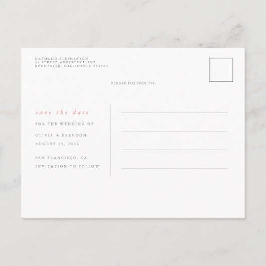 ピンクの花の日付を保存 案内ポストカード (裏面)