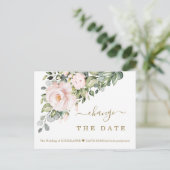 ピンクの花の日付を変更す結婚る ポストカード (スタンド正面)