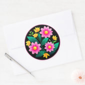 ピンクの花の明るい花輪 ラウンドシール (封筒)