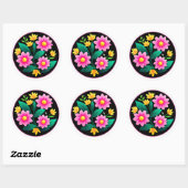 ピンクの花の明るい花輪 ラウンドシール (シート)