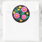 ピンクの花の明るい花輪 ラウンドシール (バッグ)
