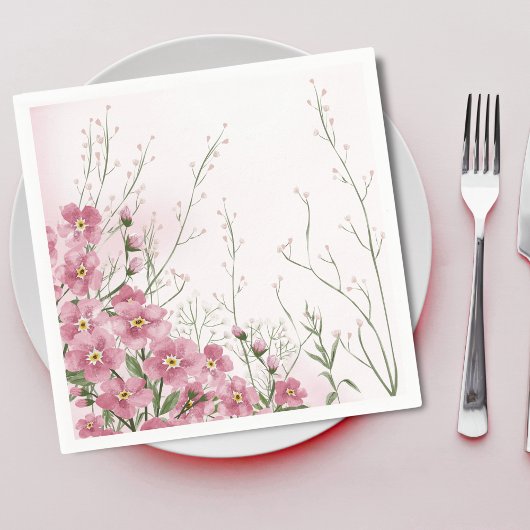 ピンクの花の春のベイビーシャワー スタンダードカクテルナプキン