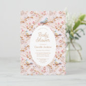 ピンクの花の春の女の子ベビーシャワー招待状 招待状 (スタンド正面)