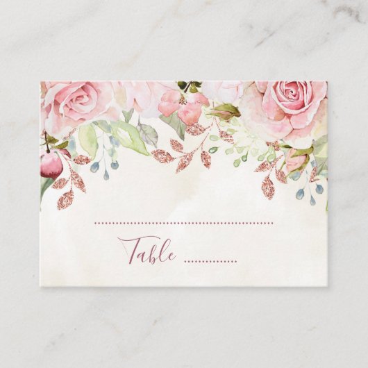 ピンクの花の春の結婚式プレースカード プレイスカード (正面)