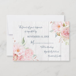 ピンクの花の春の結婚式返信カード 出欠カード
