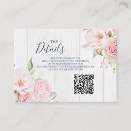 ピンクの花の春の結婚式QRコード詳細カード エンクロージャーカード