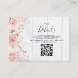 ピンクの花の春の結婚式QRコード詳細カード エンクロージャーカード