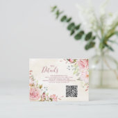 ピンクの花の春の結婚式QRコード詳細カード エンクロージャーカード (スタンド正面)