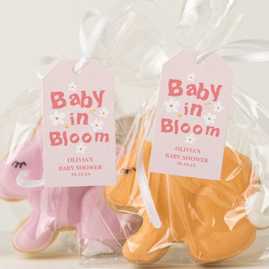 ピンクの花の春の赤ちゃんが咲く ベイビーシャワーのお favors ギフトタグ