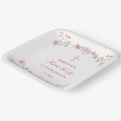 ピンクの花の最初のコミュニオンスクエア ペーパープレート (傾斜あり)