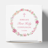 ピンクの花の最初の交信ハート フェイバーボックス (上部)