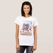 ピンクの花の最強ママ いつもありがとう Tシャツ (正面フル)