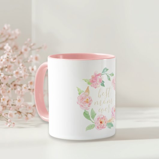 ピンクの花の最高のママ エバー 母の日ギフト マグカップ