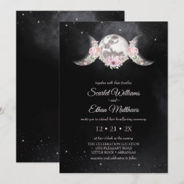 ピンクの花の月相神秘的なウィッカのハンドファスティング 招待状