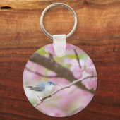 ピンクの花の木に咲く鳥 キーホルダー (正面)