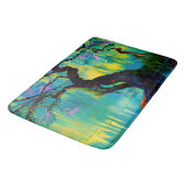 ピンクの花の木のターコイズ水 バスマット (アングル)