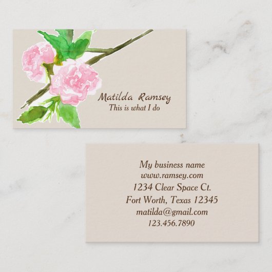 ピンクの花の木の水の色の植物 名刺 (正面/裏面)