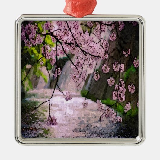 ピンクの花の木 メタルオーナメント (正面)