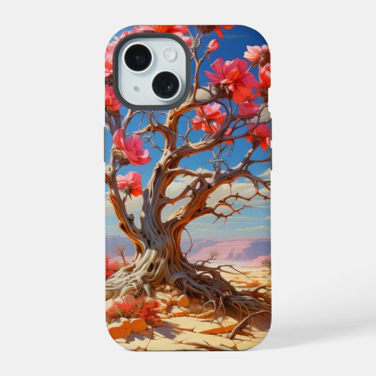 ピンクの花の木 iPhone 16ケース (裏面)