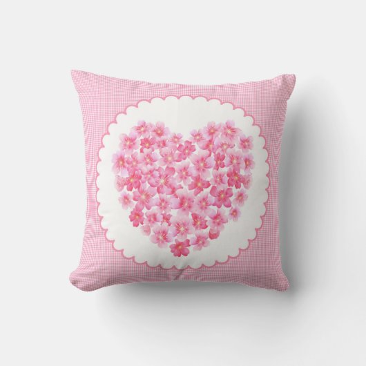ピンクの花の枕ハート クッション (正面)