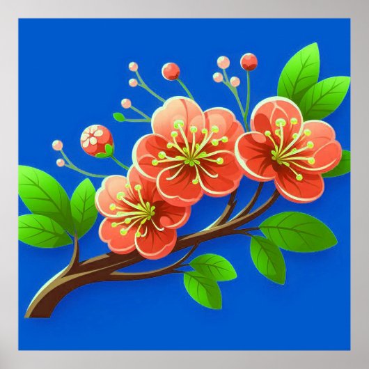 🌸 ピンクの花の枝の壁飾りポスター 🌸 ポスター (正面)