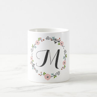 ピンクの花の枝リース|のモノグラムのマグ コーヒーマグカップ