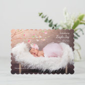 ピンクの花の枝写真の誕生の発表 案内状 (スタンド正面)