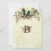 ピンクの花の枝 ヴィンテージ ティール 鳥 セーブ・ザ・デート 招待状 (裏面)