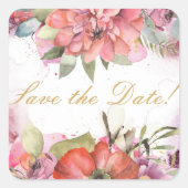 ピンクの花の枠パーソナライズされた スクエアシール (正面)