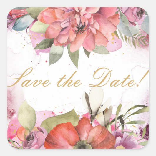 ピンクの花の枠パーソナライズされた スクエアシール (正面)