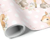 ピンクの花の森林ベビーシャワーの第1誕生日 ラッピングペーパー (ロールコーナー)