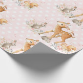 ピンクの花の森林ベビーシャワーの第1誕生日 ラッピングペーパー (角)