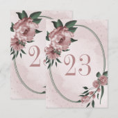 ピンクの花の植物図式番号 招待状 (正面/裏面)