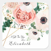 ピンクの花の植物園の花束カスタム スクエアシール (正面)