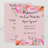 ピンクの花の植物学的な ブライダルシャワー 招待状 (正面/裏面)