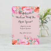 ピンクの花の植物学的な ブライダルシャワー 招待状 (スタンド正面)