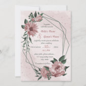 ピンクの花の植物幾何学結婚的な 招待状 (正面)