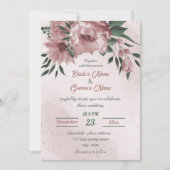 ピンクの花の植物性結婚植物 招待状 (正面)