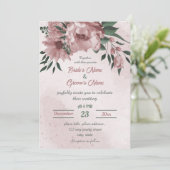 ピンクの花の植物性結婚植物 招待状 (スタンド正面)