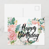 ピンクの花の楽しい誕生日 ポストカード (正面/裏面)