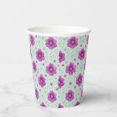 ピンクの花の模様と水滴 紙コップ (右)