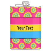 ピンクの花の模様を持つパンセクシュアリティプライド旗 フラスク (正面)