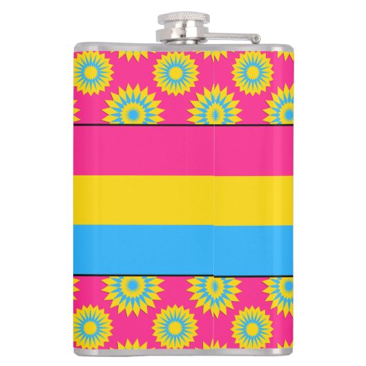 ピンクの花の模様を持つパンセクシュアリティプライド旗 フラスク (裏面)