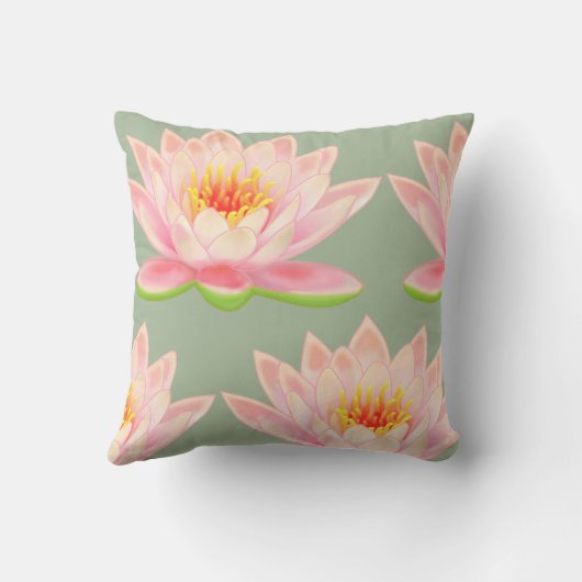 ピンクの花の模様オンローレルグリーン装飾用クッション クッション (裏面)