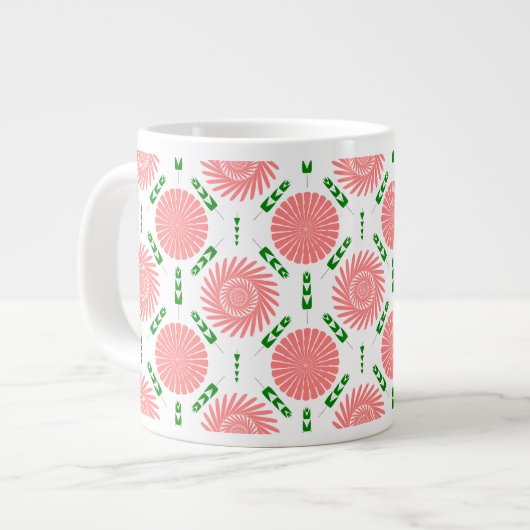 ピンクの花の模様 ジャンボコーヒーマグカップ (正面左)