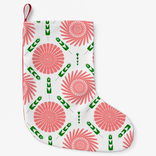ピンクの花の模様 スモールクリスマスストッキング (正面)